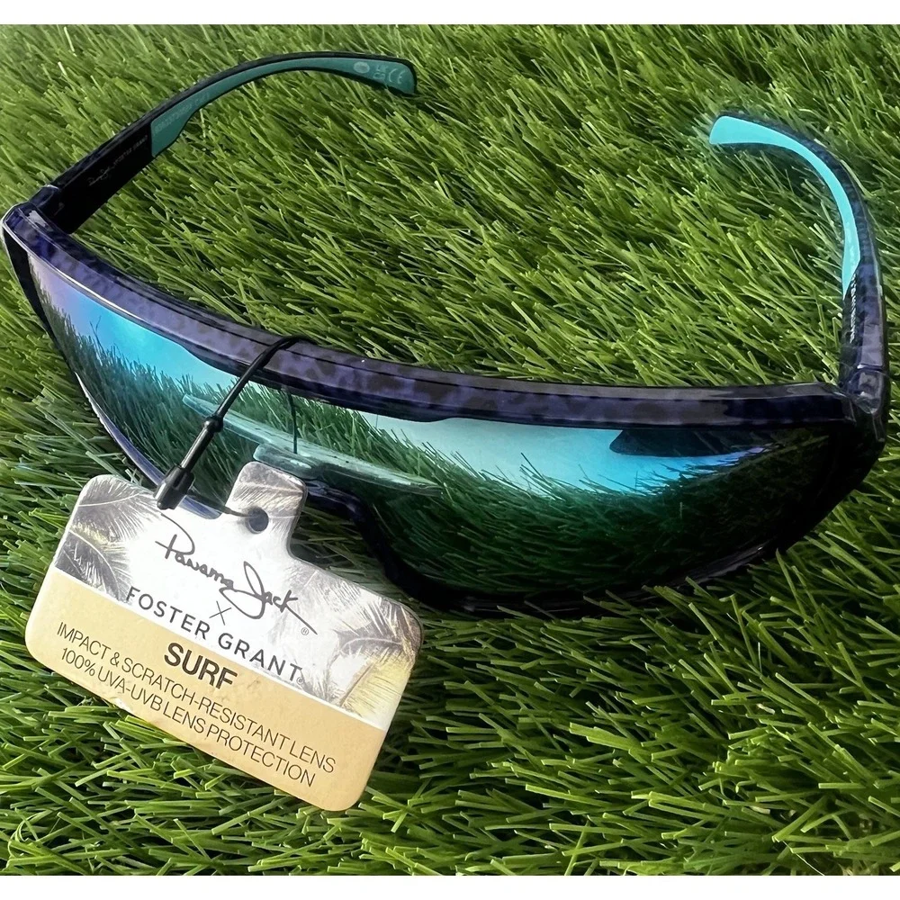 Panama Jack Foster Grant Surf‎ Shield Sunglasses Mirrored Purple Leopard UVA-UVB